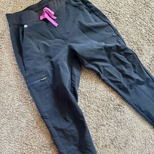 Figs Zamora GrayBlue Jogger Pants with Pink Drawstring, size small